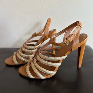 TORY BURCH Charlene Caged  Leather Strappy Sandals Heels Shoes Women's Size 8.5M